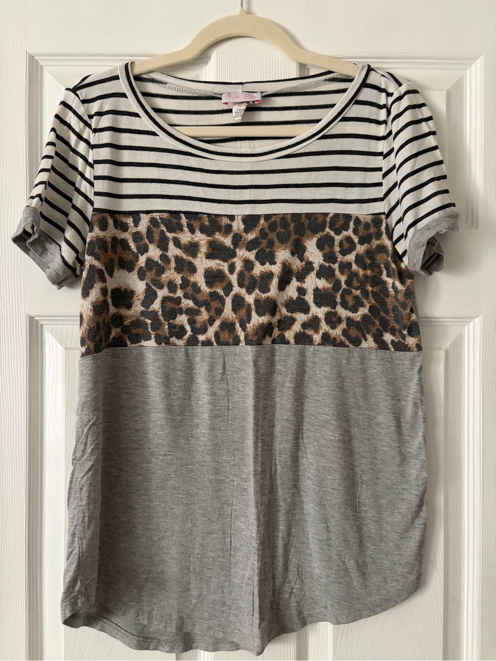 Pink Lily Black & White Stripe, Leopard & Gray Colorblock Tee